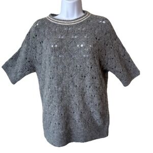 BRUNELLO CUCINELLI Grey Mohair-Wool-Blend Brushed Pointelle Knit Sweater Small